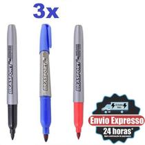 Kit 3 Canetas Marcador Permanente Cores Ponta Fina Seca Rapido