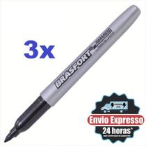 Kit 3 Canetas Marcador Permanente Preta Ponta Fina Seca Rapido