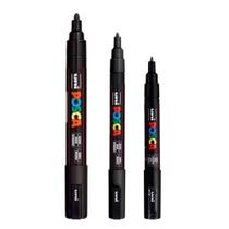 Kit 3 Canetas Posca Pretas PC-1M,3M,5M Uni-ball