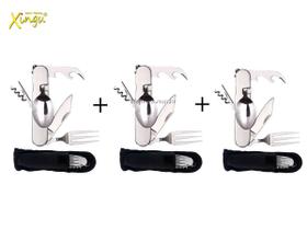 Kit 3 Canivete Multifuncional XV1715 Camping Com Garfo e Colher