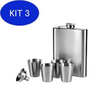 Kit 3 Cantil Porta Bebida De Bolso 230ml Inox Whisky Vodka Rum