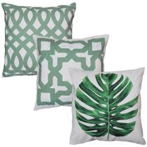 Kit 3 Capa Almofada Costela Adão Geometria Verde 45x45 Linho
