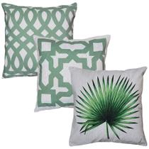 Kit 3 Capa Almofada Costela Adão Geometria Verde 45x45 Linho