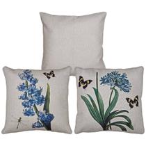 Kit 3 Capa Almofada Linho Lisa Agapanto Jacinto Flor 43x43 Kit 3 Capa Almofada Linho Lisa Agapanto Jacinto Flor 43x43