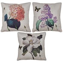 Kit 3 Capa Almofada Linho Magnolia Lavanda Hortensia 43x43