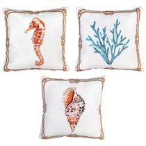 Kit 3 Capa Almofada Sarja Marítima Cavalo Concha Coral 45x45 Kit 3 Capa Almofada Sarja Marítima Cavalo Concha Coral 45x45