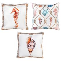 Kit 3 Capa Almofada Sarja Marítima Cavalo Concha Coral 45x45 Kit 3 Capa Almofada Sarja Marítima Cavalo Concha Coral 45x45