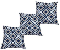 Kit 3 Capa De Almofada Belize Geométrica Azul Impermeável 45cmx45cm