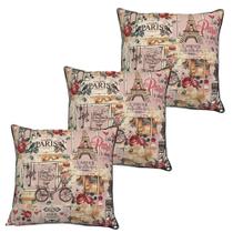 Kit 3 Capa De Almofada Belize Paris Fundo Rosa Impermeável 45cmx45cm Kit 3 Capa De Almofada Belize Paris Fundo Rosa Impermeável 45cmx45cm