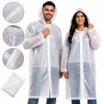Kit 3 Capa De Chuva Transparente EVA Impermeável Capuz Pvc Resistente Adulto Unissex Fechamento Botão Reutilizável