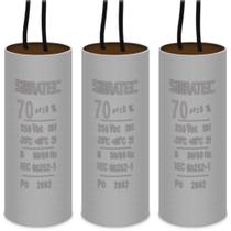 KIT 3 CAPACITOR PERMANENTE COM CABO 70 UF 250 Volts KIT 3 CAPACITOR PERMANENTE COM CABO 70 UF 250 Volts