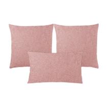 Kit 3 Capas Almofada Baguete Bouclé Quadradas e Retangular Zíper Invisível, Texturizado