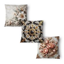 Kit 3 Capas Almofada Flores 43x43cm Microfibra Kit 3 Capas Almofada Flores 43x43cm Microfibra