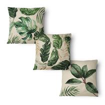 Kit 3 Capas Almofada Folhagens Verde 43x43cm Microfibra