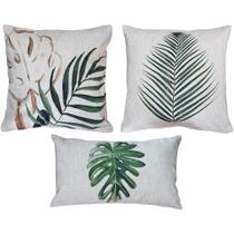 Kit 3 Capas Almofada Folhas Costela Adão Bananeira Palmeira Linho