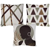 Kit 3 Capas Almofada Linho África Africana Geometrias 43x43