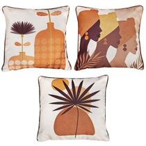 Kit 3 Capas Almofada Linho África Palma Geometria Vaso 50x50