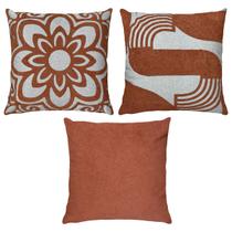 Kit 3 Capas Almofada Linho Aplique De Bouclé Terracota 50x50 Kit 3 Capas Almofada Linho Aplique De Bouclé Terracota 50x50