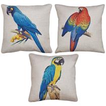 Kit 3 Capas Almofada Linho Arara Vermelha Azul Canindé 43x43