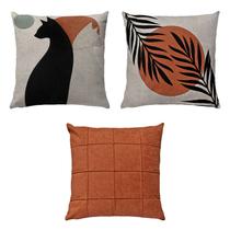 Kit 3 Capas Almofada Linho Bouclé Sol Gato Lisa Terra 50x50 Kit 3 Capas Almofada Linho Bouclé Sol Gato Lisa Terra 50x50
