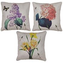 Kit 3 Capas Almofada Linho Cru Coloridas Flores Floral 43x43 Kit 3 Capas Almofada Linho Cru Coloridas Flores Floral 43x43