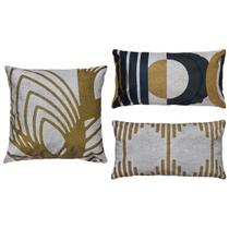 Kit 3 Capas Almofada Linho Folha 3D Mostarda 45x45 E 30x50 Kit 3 Capas Almofada Linho Folha 3D Mostarda 45x45 E 30x50