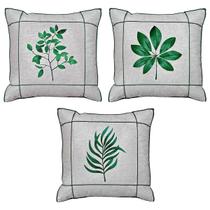 Kit 3 Capas Almofada Linho Folha Flor Verde Drapeada 45x45