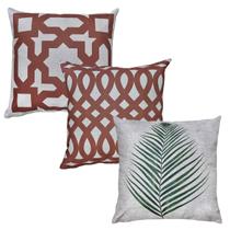 Kit 3 Capas Almofada Linho Folhagem Geometrias Terra 43x43