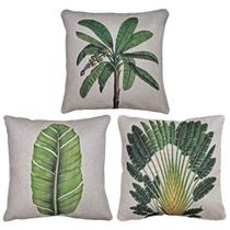 Kit 3 Capas Almofada Linho Folhagem Natureza Tropical 43x43 Kit 3 Capas Almofada Linho Folhagem Natureza Tropical 43x43