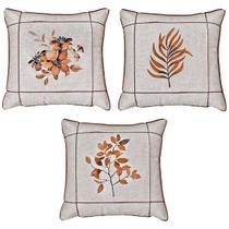 Kit 3 Capas Almofada Linho Folhagem Terracota Drapeada 45x45