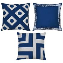 Kit 3 Capas Almofada Linho Geometrias Verde-Azul-Rosê 45x45