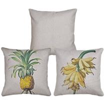 Kit 3 Capas Almofada Linho Lisa Abacaxi Cacho Bananas 43x43