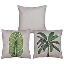 Kit 3 Capas Almofada Linho Lisa Cru Folha Bananeira 43x43cm Kit 3 Capas Almofada Linho Lisa Cru Folha Bananeira 43x43cm