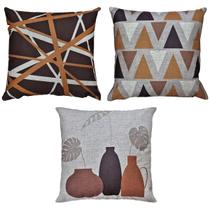 Kit 3 Capas Almofada Linho Mulher Abstrata Vasos Café 45x45 Kit 3 Capas Almofada Linho Mulher Abstrata Vasos Café 45x45