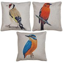 Kit 3 Capas Almofada Linho Pássaros Passarinhos Aves 43x43