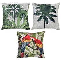 Kit 3 Capas Almofada Linho Tropical Tucano Araras Aves 45x45 Kit 3 Capas Almofada Linho Tropical Tucano Araras Aves 45x45