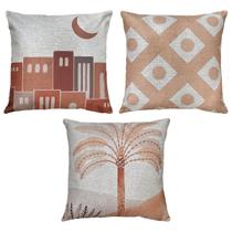 Kit 3 Capas Almofada Linho Vila Árabe Coqueiro Rosê 45x45