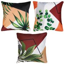 Kit 3 Capas Almofada Tropical Folhas Costela de Adão Limão 45x45 Kit 3 Capas Almofada Tropical Folhas Costela de Adão Limão 45x45