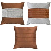 Kit 3 Capas Almofada Veludo Drapeada Terracota + Areia 45x45
