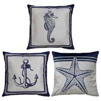 Kit 3 Capas Almofada Veludo Mar Concha Estrela Bússola 45x45 Kit 3 Capas Almofada Veludo Mar Concha Estrela Bússola 45x45