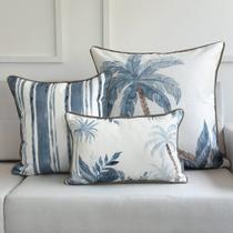 Kit 3 Capas Almofadas Linhão Branco com Debrum, Coqueiros e Listra Azul