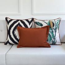 Kit 3 Capas Almofadas Linhão Cru Costela de Adão, Ikat Geométrica e Linho Terracota