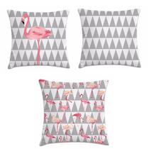 Kit 3 capas almofadas triângulos flamingo cinza