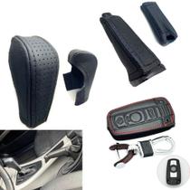 Kit 3 Capas couro Chave + manopla câmbio e freio mão Bmw X1 Turbo 2010 2011 2012