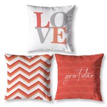 Kit 3 Capas De Almofada 40 X 40 Estampadas Chevron Laranja