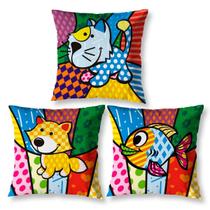 Kit 3 Capas De Almofada 40Cm X 40Cm Estampadas Pop Bicho