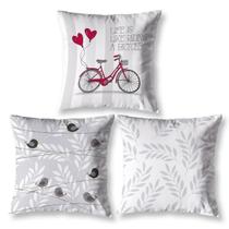 Kit 3 Capas De Almofada 40X40 Estampadas Vintage Bike Branco