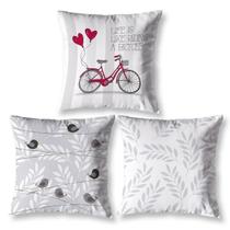 Kit 3 Capas De Almofada 40X40 Estampadas Vintage Bike Branco
