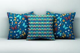 Kit 3 Capas de Almofada Estampa Borboletas Oxford 40x40 cm