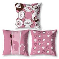 Kit 3 Capas De Almofada Infantil Menina 40Cm Gatos Decoração